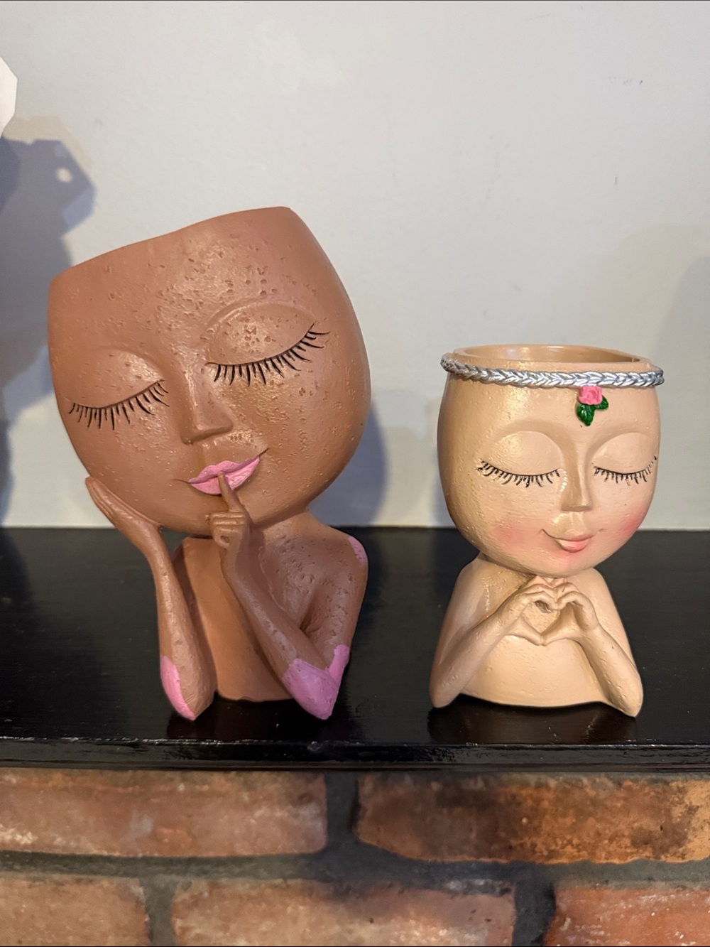 Handcrafted Face Planter Pots- Pink Accents